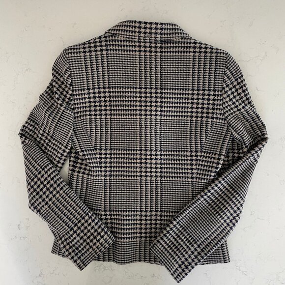 Armani Jeans 3 Button Houndstooth Lined Wool Poly Blend Blazer Navy Cream Sz 6 - Picture 8 of 15